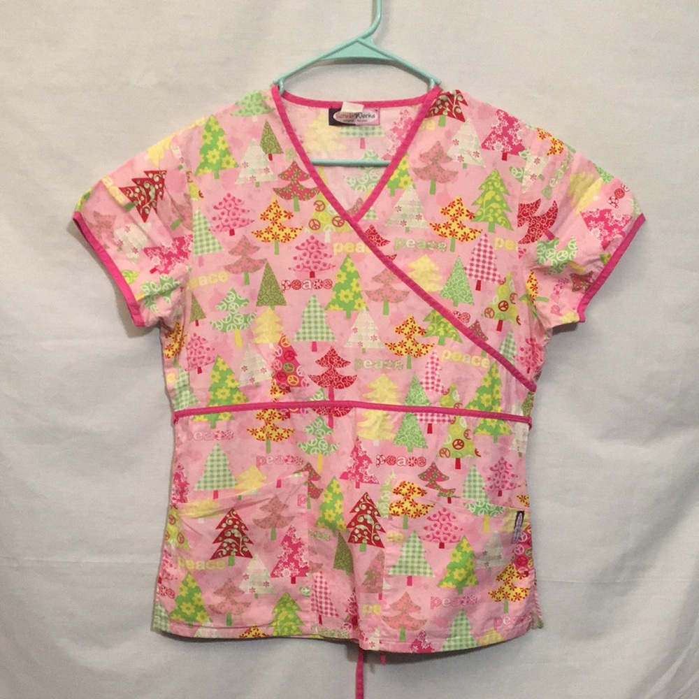 Peace Christmas Tree Scrub Top